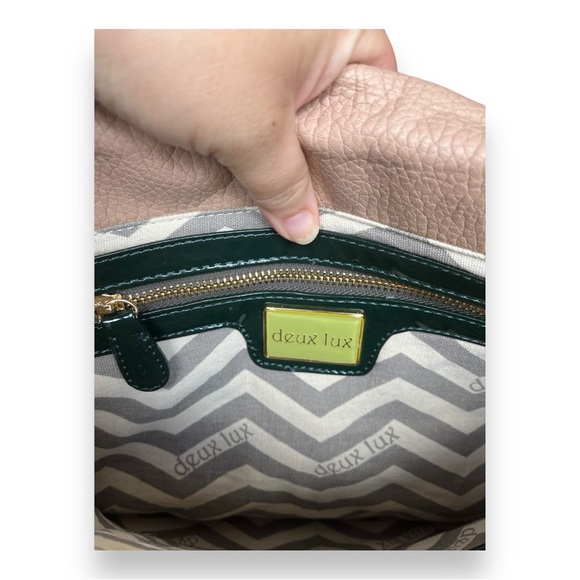 Deux Luxe Luxury Vegan Textured Leather Shoulder Bag Flap Chain Green Gray Pink - Picture 12 of 16